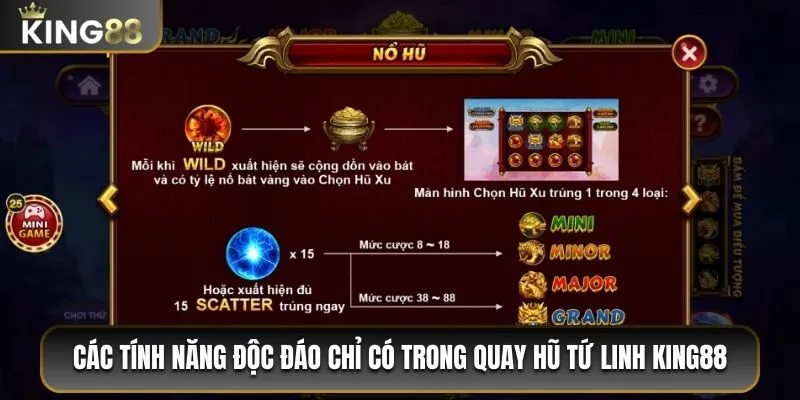 Kho Báu Tứ Linh King88 – Tham Gia Săn Jackpot Cực Khủng 3 Các tính năng độc đáo chỉ có trong quay hũ tứ linh King88